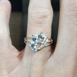 Size 6 925 Sterling Silver Triple Marquise Blue Topaz Gemstones Ring